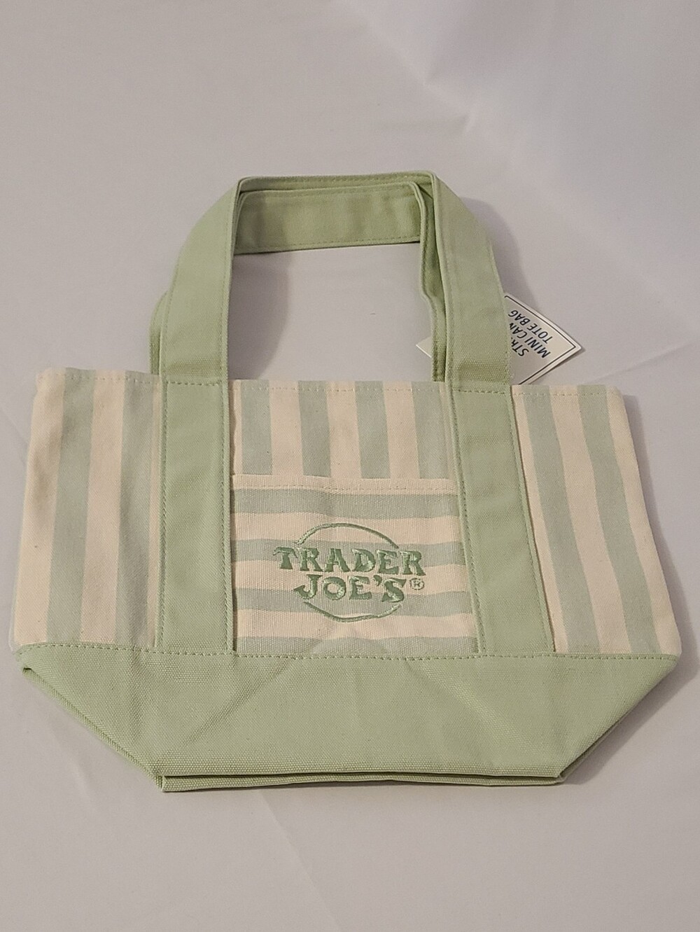 Trader Joe's Green Striped Mini Canvas Tote Bag - Picture 4 of 9